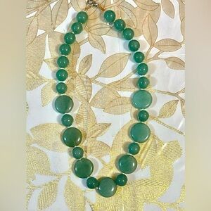 VTG Natural Green Chrysoprase (Jade?)Gem Stone Beaded Stone Necklace 16” USSR